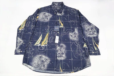 Camisa Nautica De Colección Para Hombres XL Azul Vela Mapa Náutico Estampado En Todas Partes Abotonada Foto 1 de 4