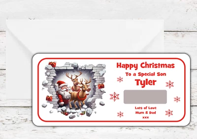 KRAFTYKARDS Santa Reindeer Personalised Christmas Scratch Card Surprise Reveal Gift Voucher