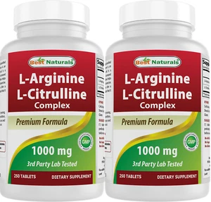2 Pack Best Naturals L-Arginine L-Citruline Complex 1000 mg 250 Tablets - Picture 1 of 7