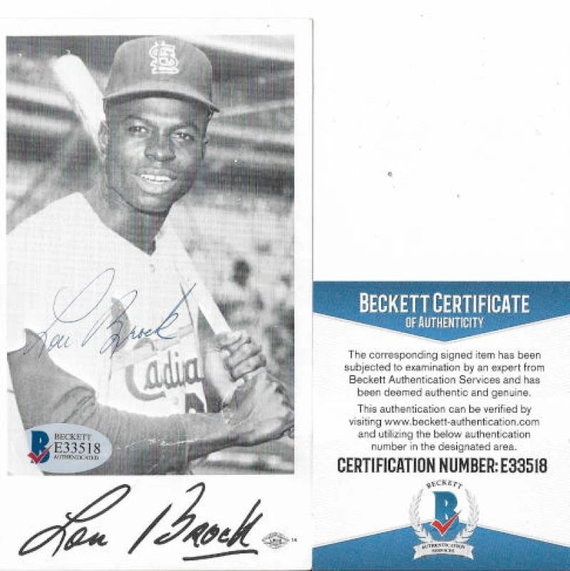 LOU BROCK ST. LOUIS CARDINALS SIGNED AUTOGRAPH PHOTO POST CARD BECKETT E33518 - Image 1 of 1