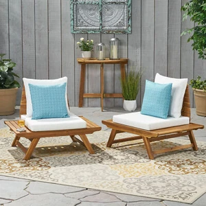 Kaiya Outdoor Wooden Club Chairs with Cushions (Set of 2) - Picture 1 of 8