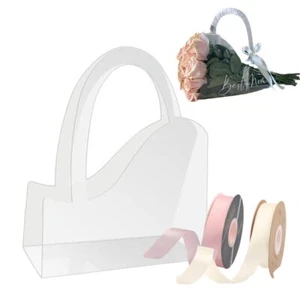 12 Transparent Flower Bags for Bouquets Clear Floral Gift Wrap Bag With Handl... - Picture 1 of 6