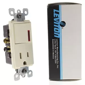 Leviton Almond Decora Rocker Pilot Light Switch w/ 15A Receptacle Outlet 5648-A - Picture 1 of 6