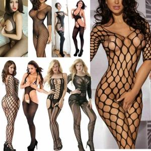 Sexy Dessous Fischernetz Körperstrümpfe Kleid Unterwäsche Babydoll Nachtwäsche EL - Bild 1 von 69