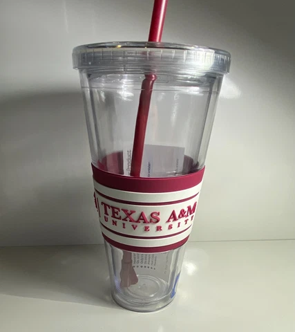 Texas A&M University Large Lidded Tumbler Cup with Straw; Boelter Brands Cover