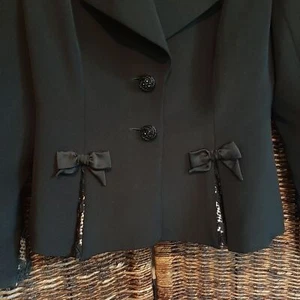Louis Feraud Silk Blazer Women's 38 6 Small Medium Black Bows Lace French Chic - Picture 1 of 11