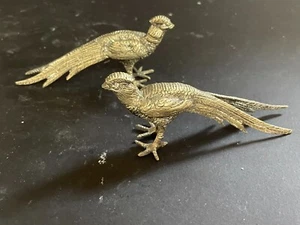 Small Pair Vintage Silver Plate Metal Pheasant Figurines - 5"L x 2"H - Picture 1 of 6