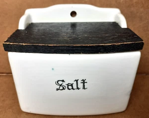 Vintage White Ceramic Salt Cellar/Caddy with Black Wooden Lid - Japan - Picture 1 of 11