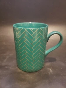 Fitz & Floyd CARREAUX Porcelain Green & Gold Coffee Cup Mug #444 3 3/4" Tall - Picture 1 of 5