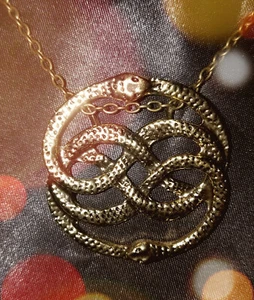 Antique Goldtone Auryn Ouroboros Pendant Necklace, Neverending Story, Steampunk - Picture 1 of 7