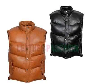 Men’s Soft Leather Bubble Puffer Style Vest – Real Soft Stylish Outerwear - Picture 1 of 11