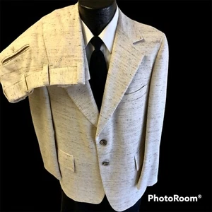2 pc Vtg 70's Ottes White Oatmeal ATOMIC FLECK Men MOD Disco Textured Suit 40 R - Picture 1 of 16