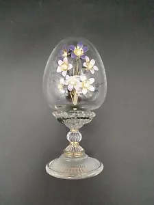 House Of Faberge Franklin Mint Violet Purple Flower Bouquet Glass Etched Egg - Picture 1 of 9