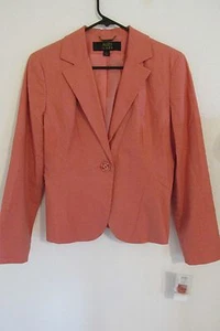 New Women's Allen by ABS Coral Orange Pink Linen 1 Button Blazer Jacket Size 6 - Picture 1 of 3