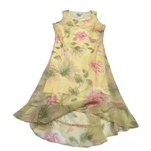 Vintage Dressbarn Dress Womens 12 Yellow Floral Chiffon Asymmetrical Fairy Y2K - Picture 1 of 9