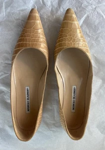 Zapatos planos Manolo Blahnik desnudo oscuro cocodrilo punta puntiaguda talla 37,5 ~ 7,5 usados en excelente estado - Imagen 1 de 7