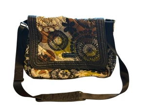 Vera Bradley Quilted Puffy Diaper Bag Messenger Tote Brown Green Floral Shoulder - Picture 1 of 9