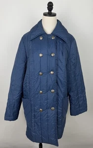 Vintage Quilted Coat Womens XL Navy Blue Puffer Jacket 70s 80s Double Breasted - Picture 1 of 11