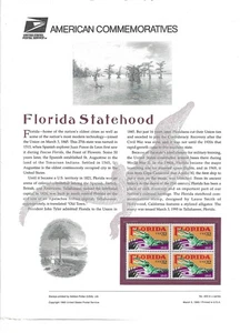 Panel conmemorativo USPS #453 FLORIDA STATEHOOD MNH 32c negro - Imagen 1 de 1