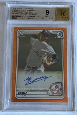 2020 Bowman Chrome Yoendrys Gomez Orange Refractor Auto /25 BGS 9/Auto 10 - Image 1 of 2