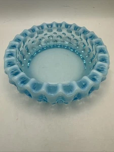 Fenton Ashtray Trinket Dish Turquoise Blue Opalescent Glass Hobnail 5" Vintage - Picture 1 of 5