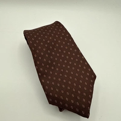 Corbata para hombre Hardy Amies London seda marrón patrón de puntos rojos 52/3 Foto 1 de 3
