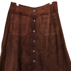 Gonna svasata vintage Bagatelle in pelle scamosciata ruggine con scatto davanti taglia 7 - Foto 1 di 8