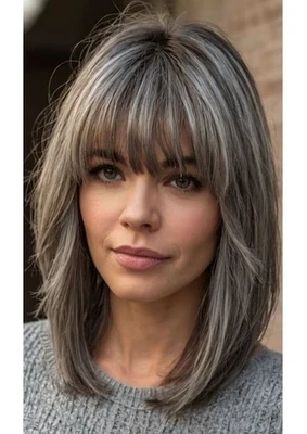 Pelucas Highlight negras grises 100 % cabello humano 13x4 pelucas delanteras de encaje Foto 1 de 3