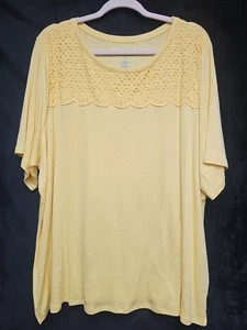 Croft Barrow Plus Size 2X Womens Yellow Eyelet Short Sleeve Casual Blouse Top - Picture 1 of 4