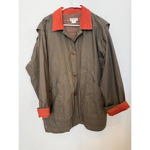 Talbots Brown Calf Suede Trim Plaid Lined Barn Chore Jacket Coat Medium Green - Picture 1 of 11
