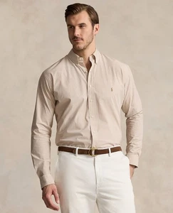 Polo Ralph Lauren Men's Big & Tall Plaid Stretch Poplin Shirt Khaki White NWT - Picture 1 of 4