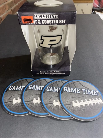 NEW NCAA Purdue Boilermakers 16oz Pint Glass And Coaster Set Frosted Logos Cover