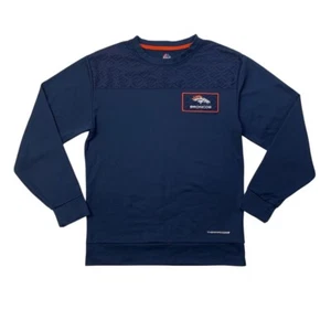 Denver Broncos Sweatshirt Mens S Small Navy Fleece Lined ThermaBase NFL Majestic - Picture 1 of 13