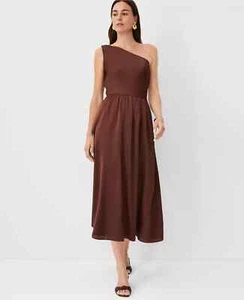 ANN TAYLOR ONE SHOULDER MIDI FLARE DRESS BROWN STONE NWOT  $179 0/2 P - Photo 1 sur 7