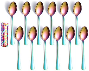 Rainbow Dinner Spoons, Set of 12 Pieces Spoons Silverware, 6.8 Inch Iridescen... - Picture 1 of 6