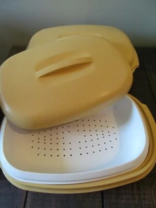 Tupperware Harvest Gold Microondas Vaporera Tazón Arroz Verdura 1273-6 Lote-2 - Imagen 1 de 4