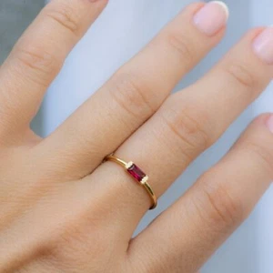 Ruby Dainty Baguette Stacking Ring Gold Minimalist Ring Simple Ruby Ring - Picture 1 of 8