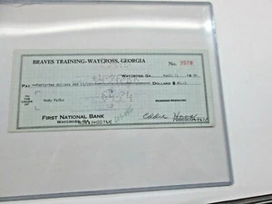 Andy Pafko and Eddie Haas Signed Check Atlanta Braves 4-11-1966 w/coa - Picture 1 of 1