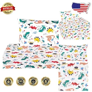 Colorful Cartoon Dinosaur Bedding Set - Twin 3 Piece Cotton Sheets for Kids - Picture 1 of 7
