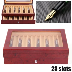 Pluma Estilográfica Madera Vitrina Organizador Almacenamiento Coleccionista Caja 12/23 Ranuras Rojo - Imagen 1 de 24