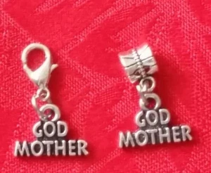 GOD MOTHER ANTIQUE SILVER CHARM - FAMILY - LOVE - LOBSTER CLASP OR BAIL U CHOOSE - Picture 1 of 3