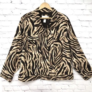Lucy & Laurel Brown Leopard Print 100% Linen Long Sleeve Button Jacket Sz 3X - Picture 1 of 9