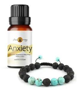 Anxiety Essential Oil & Diffuser Bracelet Set | Turquoise Lava Stone | Xmas Gift - Picture 1 of 12