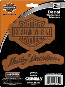 Harley-Davidson Leather Look Decals - 2 Decals - 5.5" x 1.25 and 4" x 3" - Brown - Picture 1 of 1