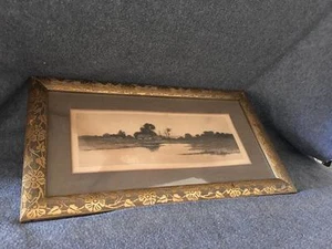 Print of a 1920's Etching of a House by a Lake - Bild 1 von 4