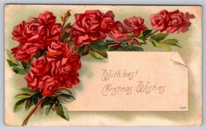 With Best Christmas Wishes, Roses, Antique 1908 Greeting Postcard - Picture 1 of 2