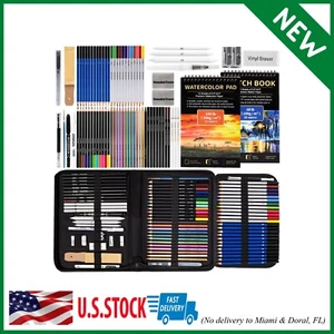 Art Supplies Drawing Pencils Set - 76 Pack Pro Sketching Kit with Sketchbook & W - Picture 1 of 8