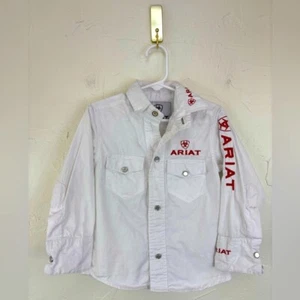 ARIAT Little Boys Pearl Snap Rodeo Button Up White Shirt Cowboy Western 4 - Picture 1 of 10
