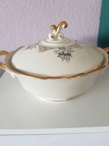 Sehr alte Porzellan Suppenterrine von Tielsch-Altwasser, elfenbein m. Gold 1938 - Bild 1 von 5