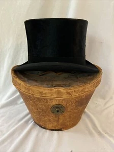 Antique Dunlap & Co. 19th Mens Fur Felt Top Hat With Dunlap Leather Box - Picture 1 of 17